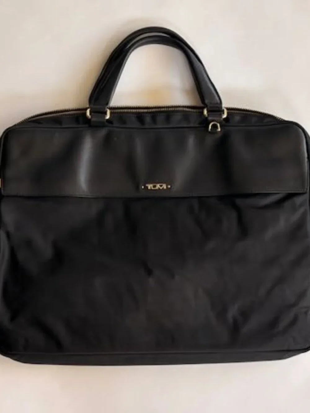 Tumi Black Nylon & Leather Laptop Bag with Gold Hardware
